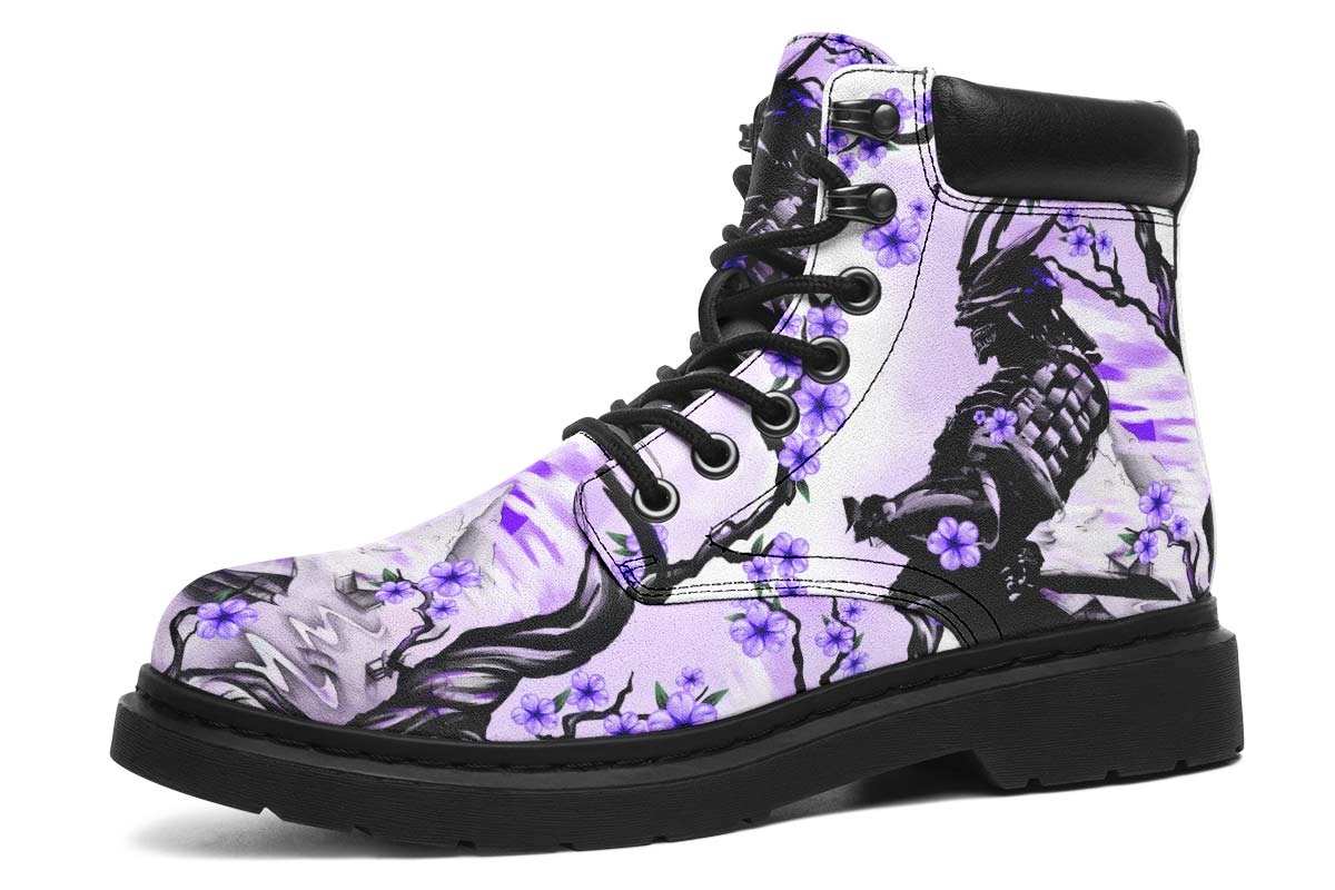 Samurai And Violet Flowers