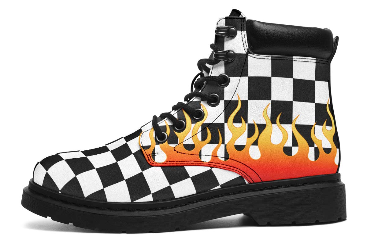 Black And White Checker With Flames