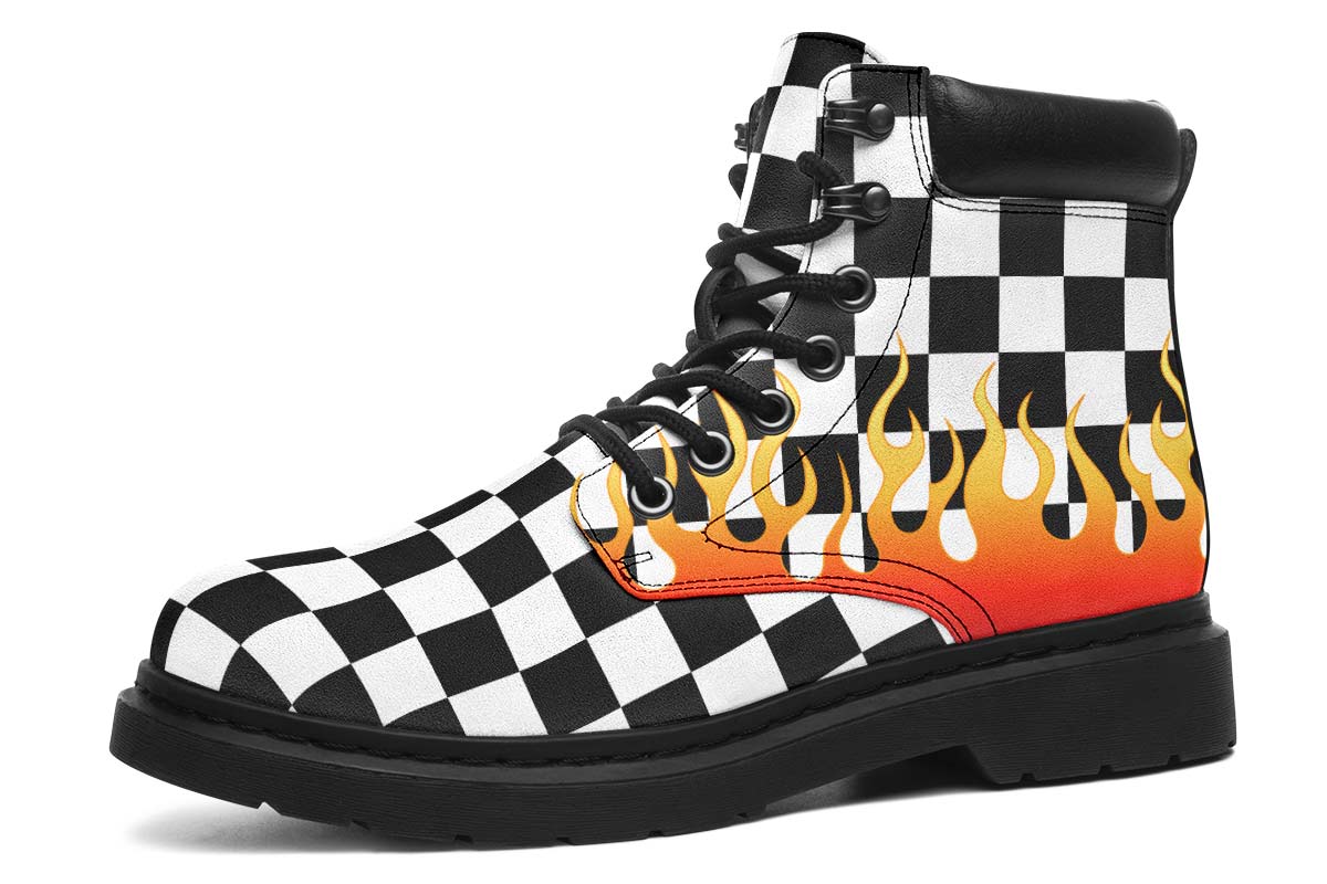 Black And White Checker With Flames