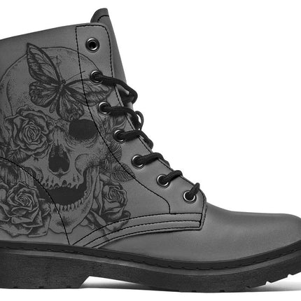Skull Butterfly And Roses Grey