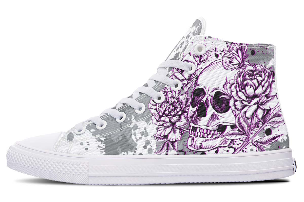 Grey And Purple Skull And Flowers