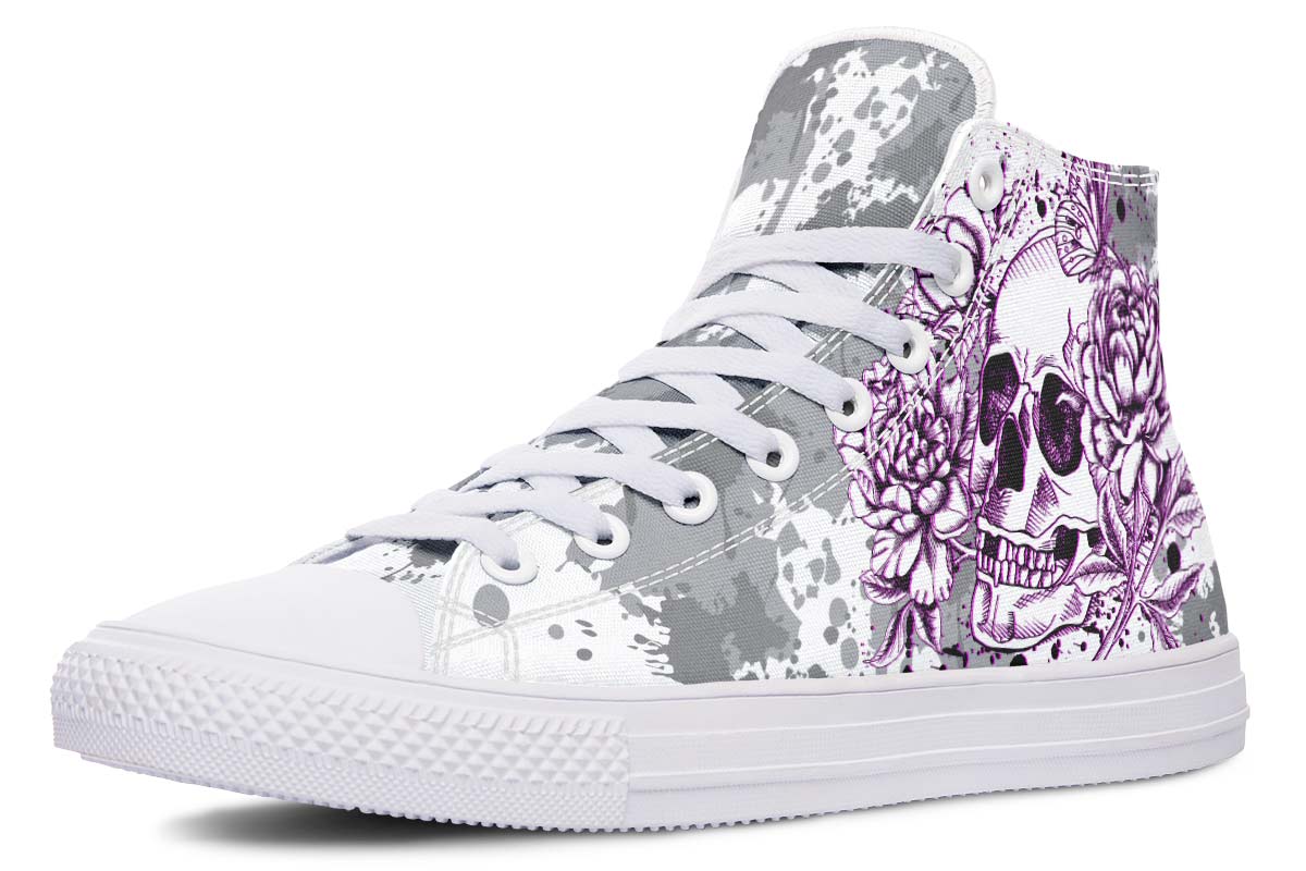 Grey And Purple Skull And Flowers