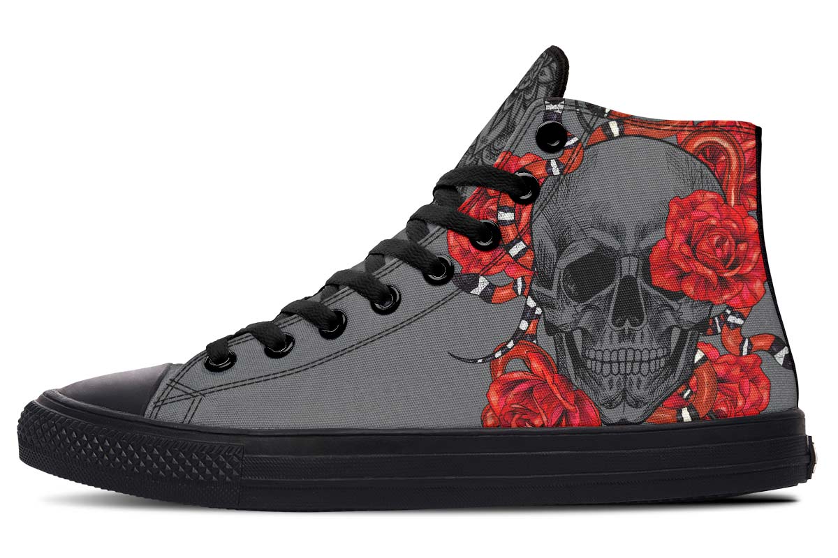 Red Flowers Skull Snake