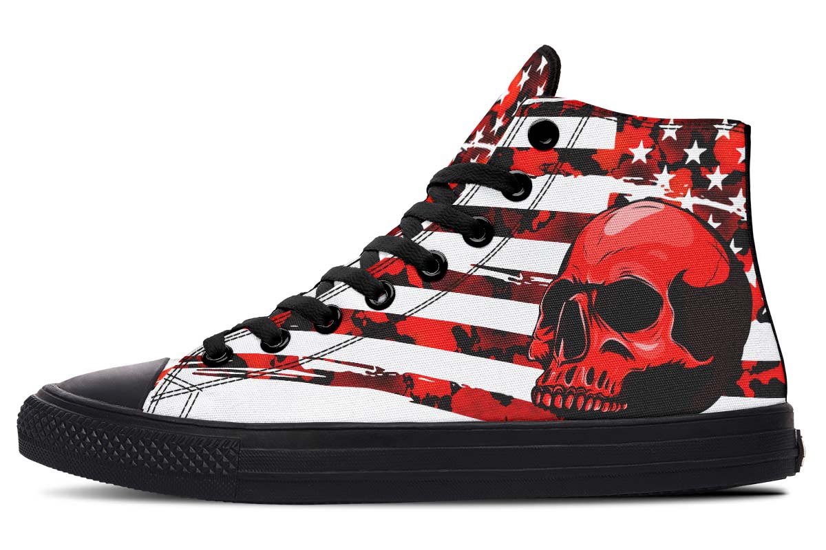 Red Black Grunge Skull Flag