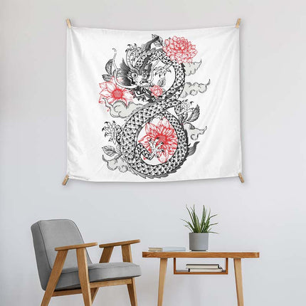 Cute Dragon And Red Flowers