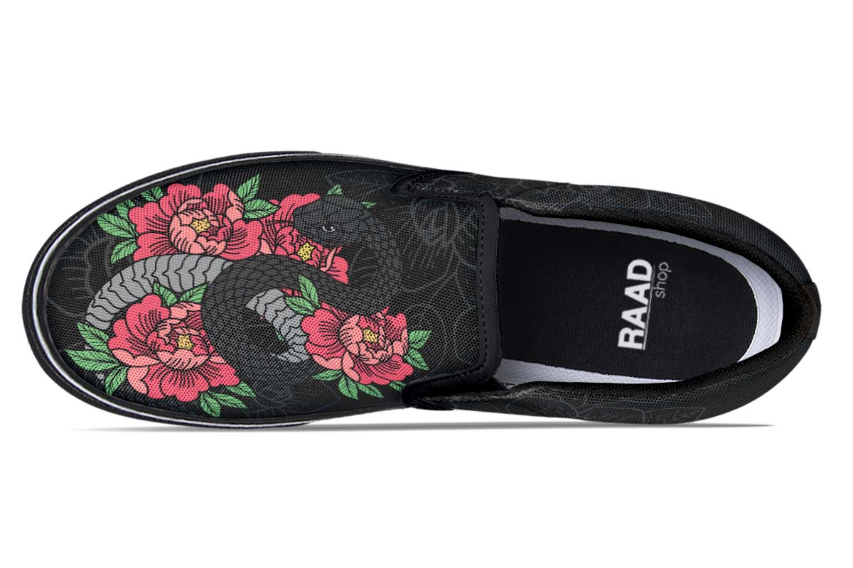 Black Snake And Pink Flowers